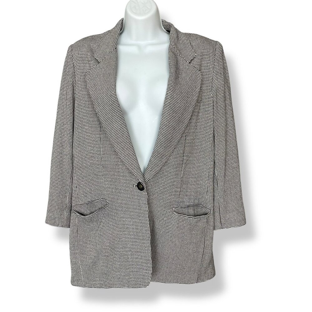 Vintage Paul Stanley Blazer Jacket Women Black White Single Button Boxy Office‎